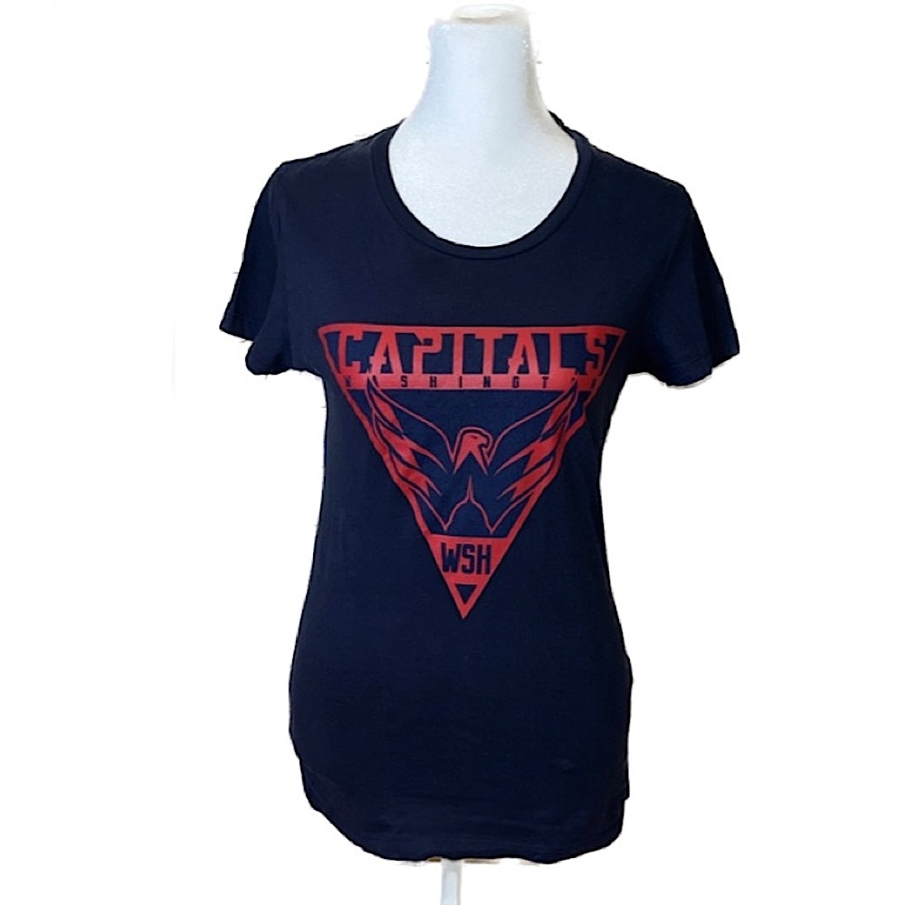 NHL Washington Capitals Navy & Red Logo T-Shirt, Women’s Size Small.